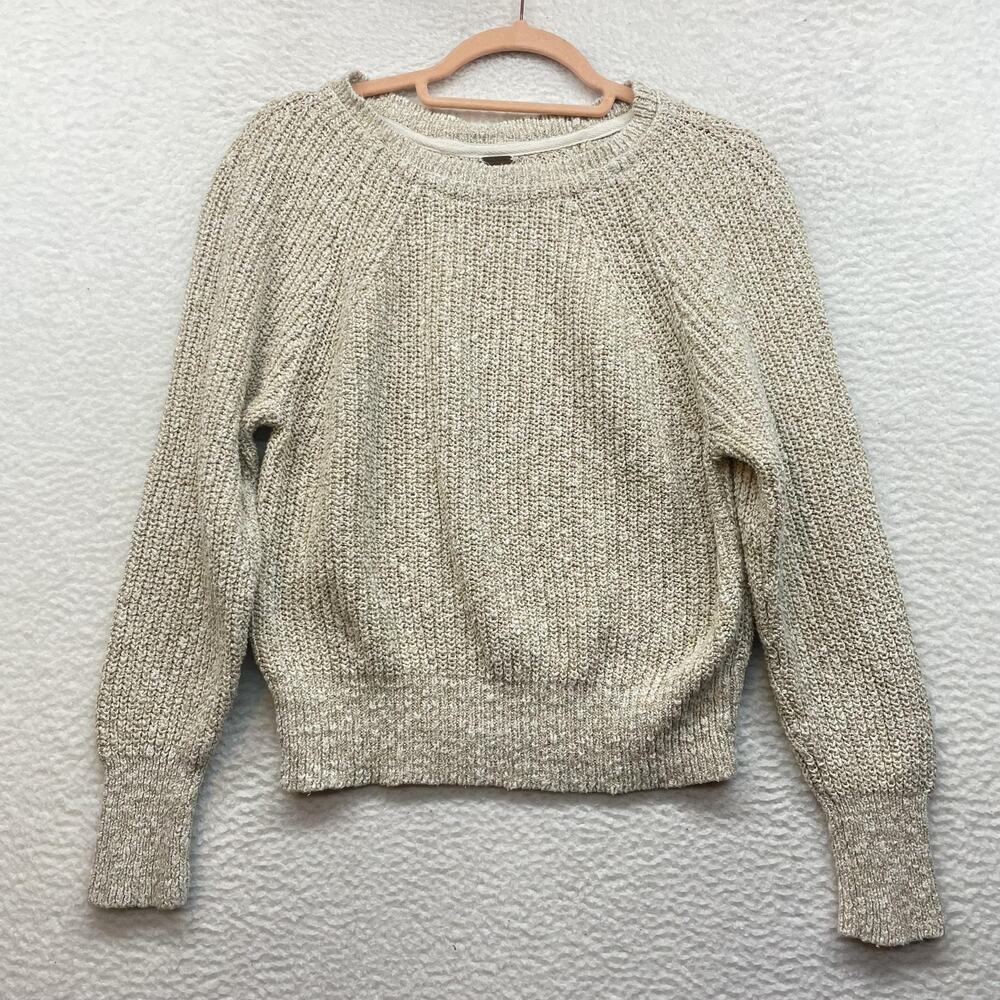 Free People Sweater Womens Small Beige Textured Knit Raglan Crewneck Pullover